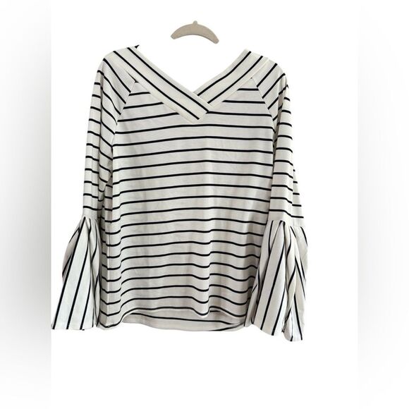 Gibson Latimer Large V Neck Striped Blue White NWT - Picture 3 of 10